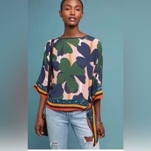 Anthropologie Bl-nk London Florence Floral Tie Waist Blouse